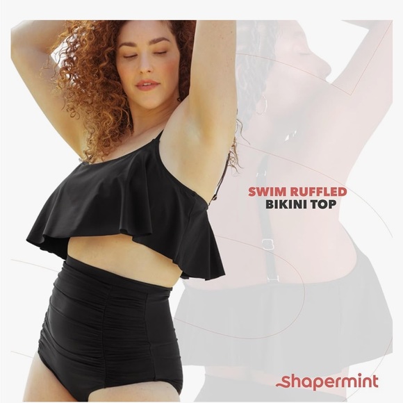 SHAPERMINT Women's Black Ruffled Bikini Top - S - Picture 3 of 6